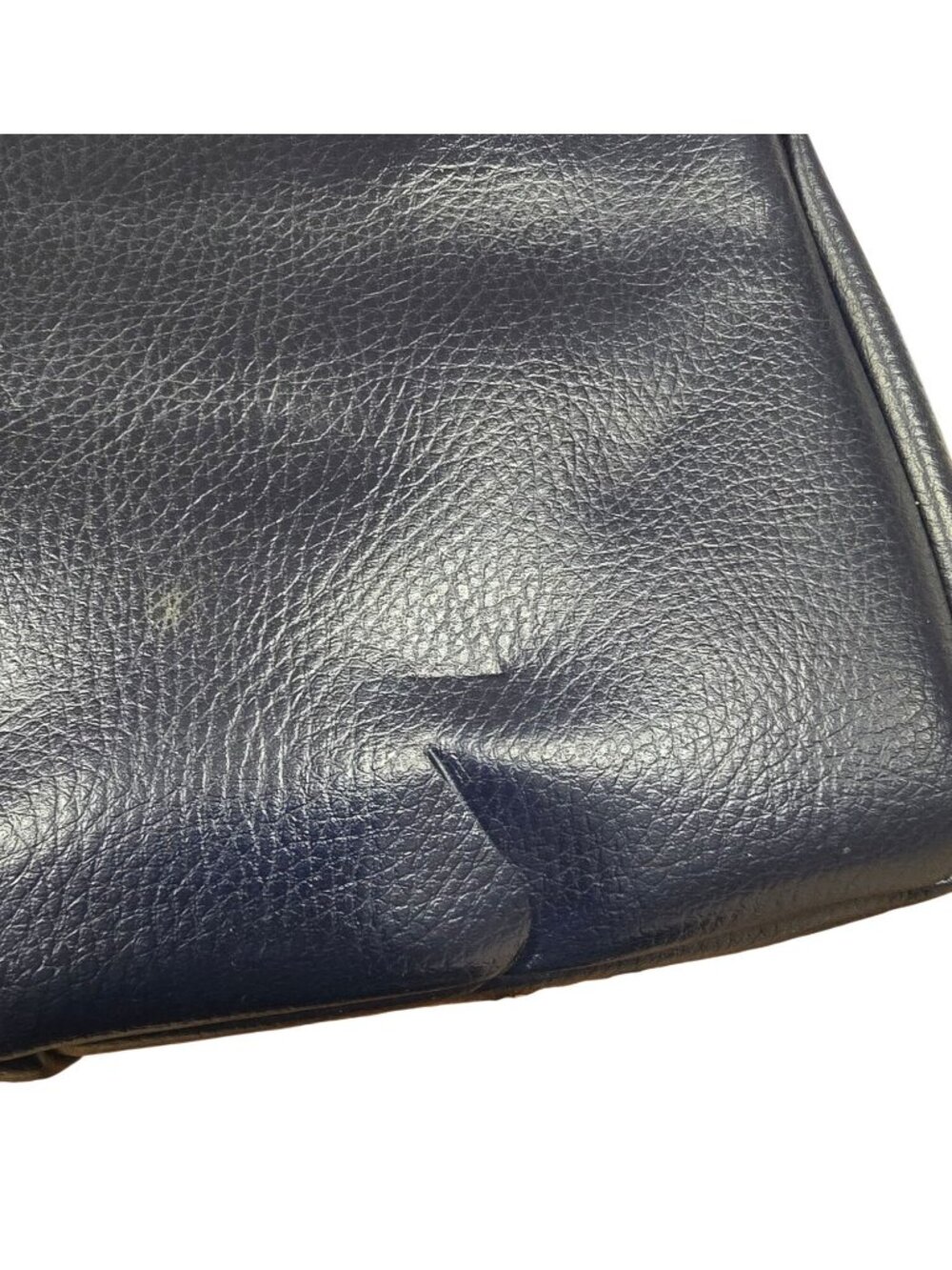 Vintage Navy Blue Leather Handbag Gold Hardware Top Handles & Beige Interior - Picture 16 of 16